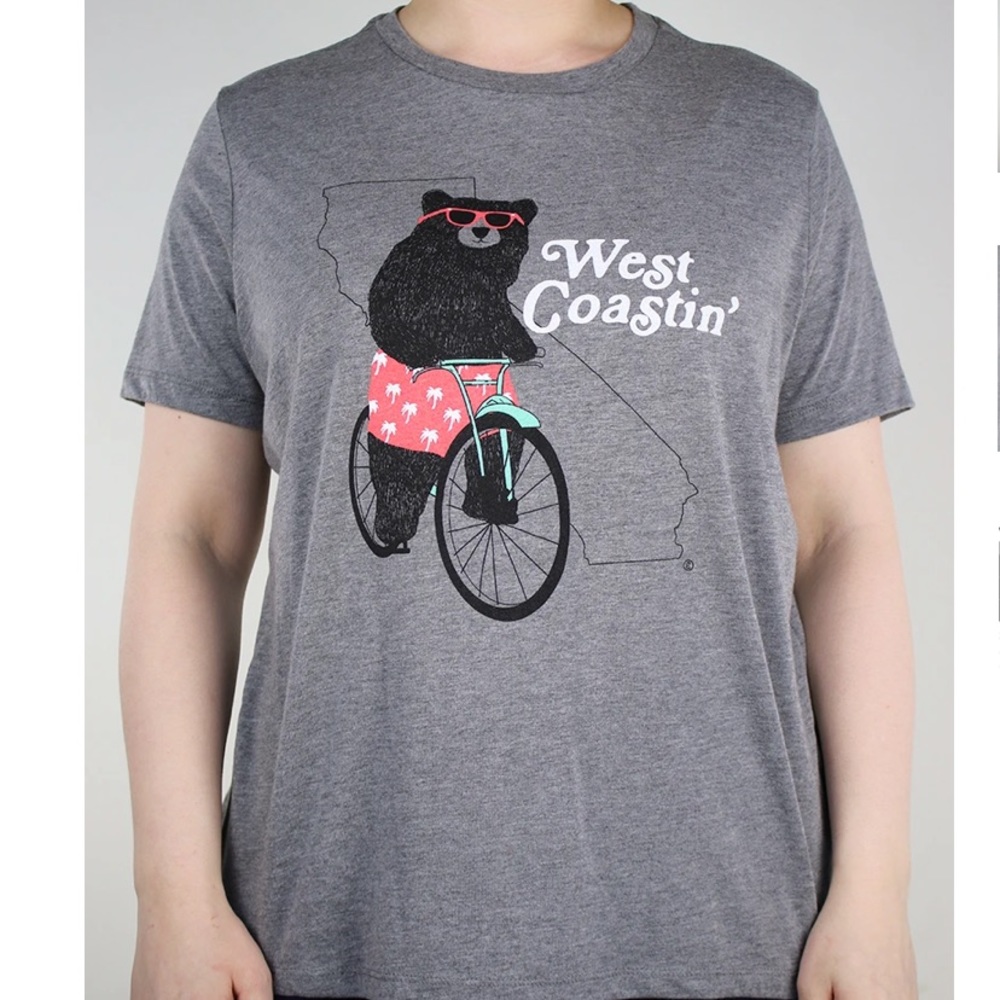 West Coastin California bear on bike heather grey womens T-shirt NWT Size Small